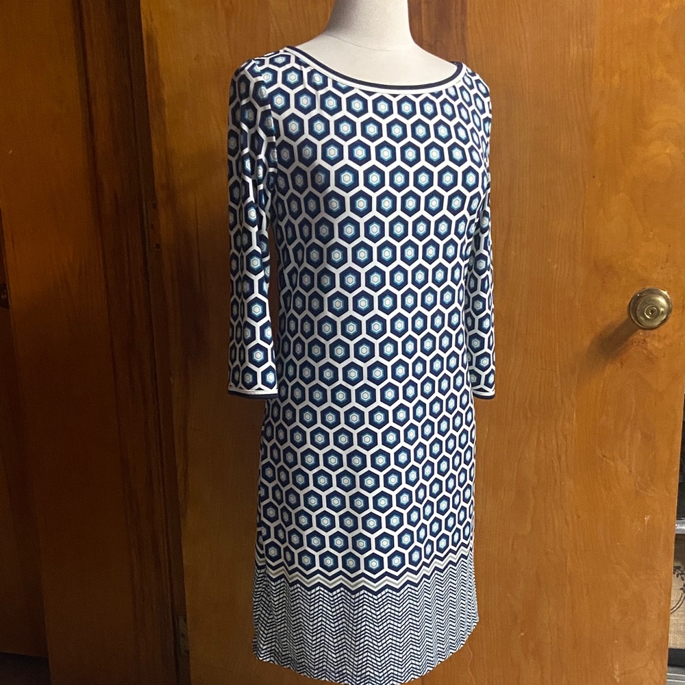 MAX STUDIO Tunic Geometric Blue and White Dress